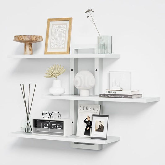 Rustic Wood & Metal Floating Shelves - Wall Mounted Storage for Kitchen/Bathroom
