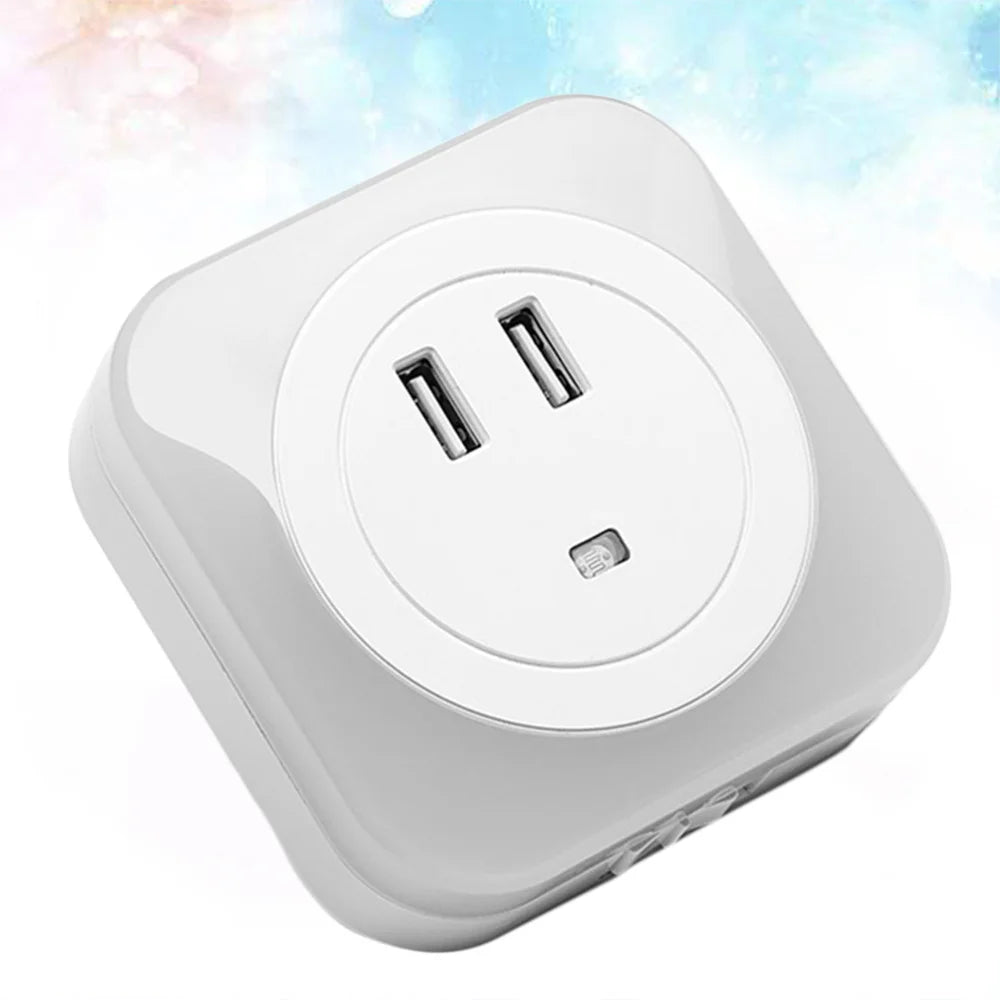 1 Pc LED Lamp Light Control Night Light with Double USB Bedside Charger Night Light with US Plug (White)